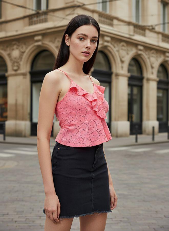 Freehand Women Regular Fit Self Design Spaghetti Strap Neck Sleeveless Peplum Top - Image 2